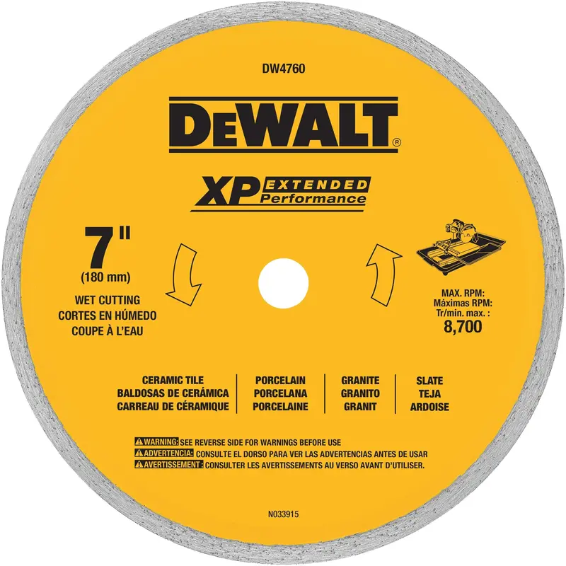 Dewalt Dw4760 7-Inch Continuous Rim Diamond Saw Blade – Wet Ceramic/Tiling, 5/8" Arbor 1
