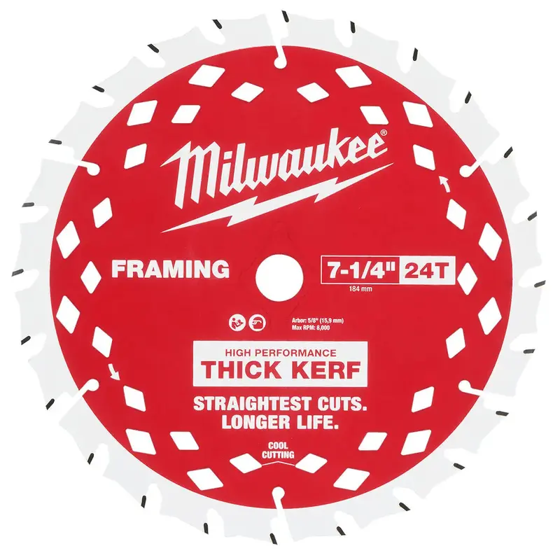 Milwaukee 48-41-0740 7-1/4" Thick-Kerf Framing Blade – 24 Tooth, Pack Of 10 1