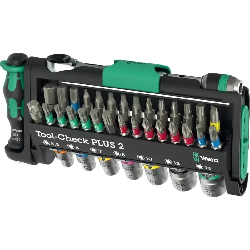 Wera 05049056001 Tool-Check Plus 2 Metric Tool Set (39-Piece) With 1/4" Ratchet, Sockets, And Bits 1
