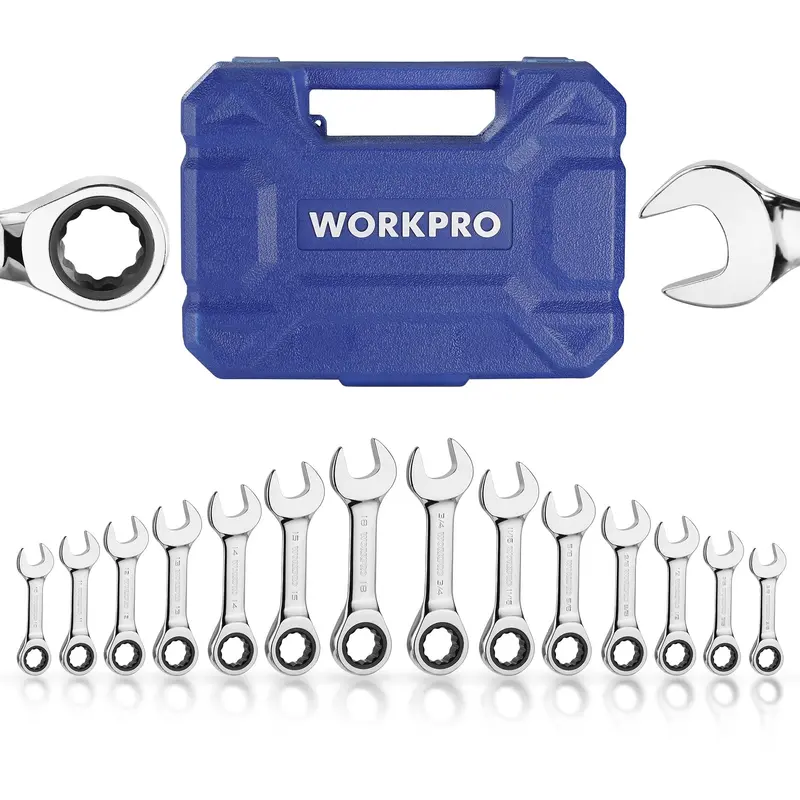 Workpro 14-Piece Ratcheting Stubby Combination Wrench Set — Metric Sizes, Low-Profile Design For Confined Areas 1