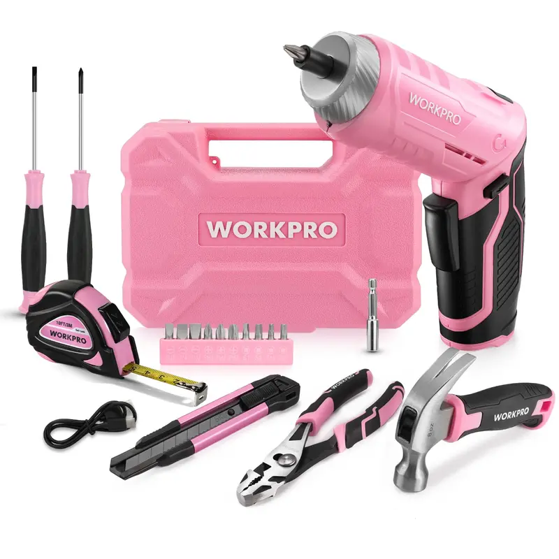 Workpro 18-Piece Essential Home Tool Kit – Beginner-Friendly Set With Pink Ribbon Packaging 1