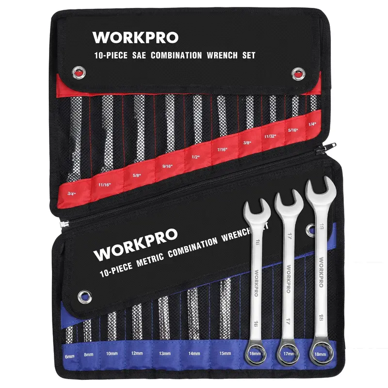 Workpro 20-Piece 12-Point Combination Wrench Set – Full Sae & Metric Range In Chrome Vanadium 1