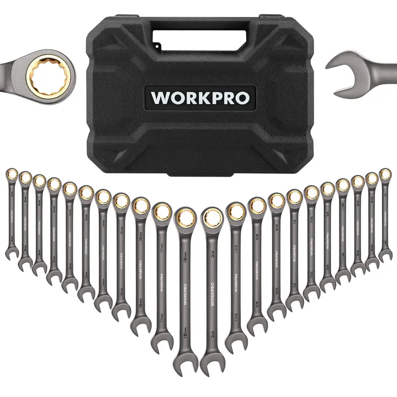 Workpro 22-Piece Ratcheting Wrench Set: Flex & Standard Heads, 72-Tooth Mechanism, Metric (6–18Mm) & Sae (1/4"–3/4") 1