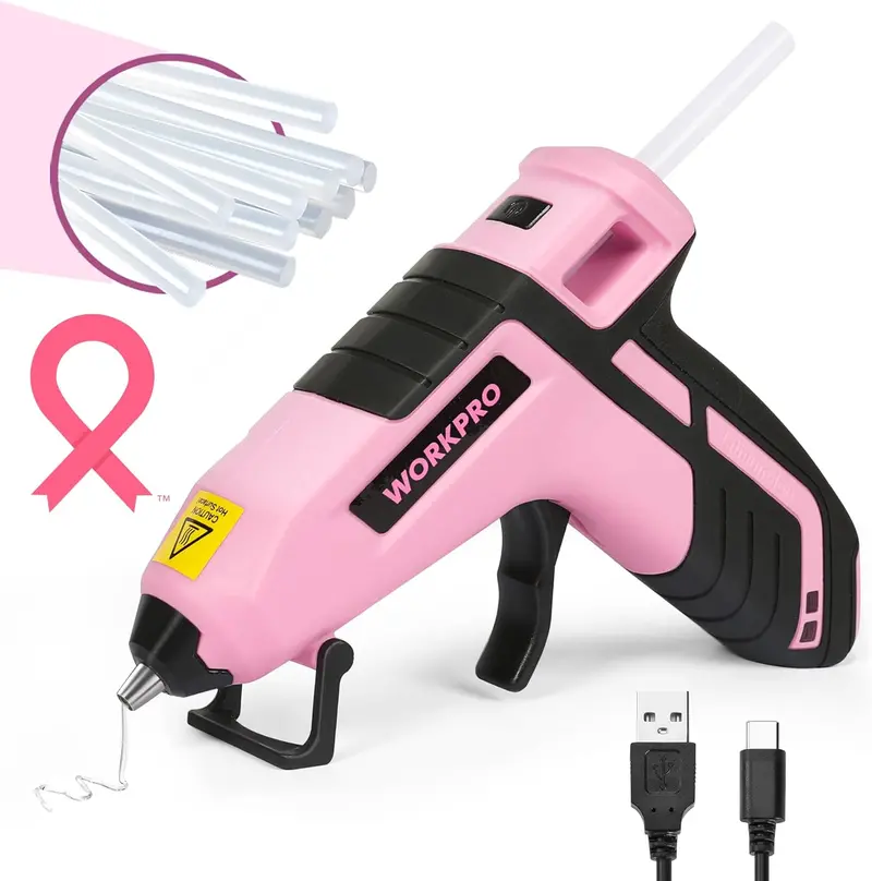 Workpro 3.6V Pink Cordless Hot Glue Gun – Enhanced Low-Drip Performance With 20 Mini Glue Sticks 1