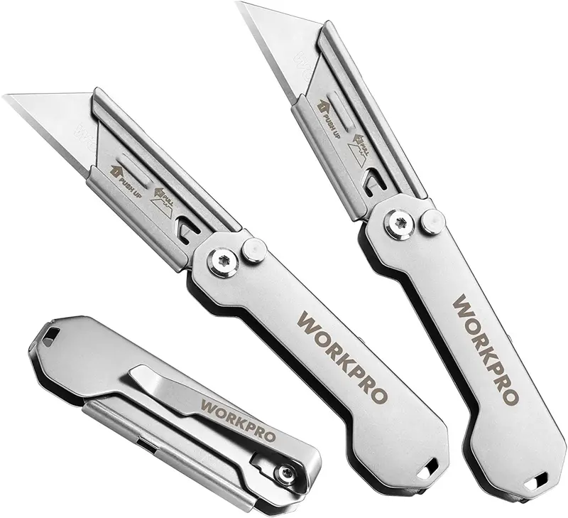 Workpro 3-Piece Folding Utility Knife Set – Compact, Quick-Blade-Change Cutters 1