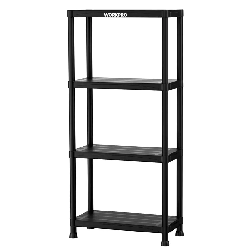 Workpro 4-Tier Black Plastic Storage Shelf – Compact Freestanding Organizer For Home & Workshop 1