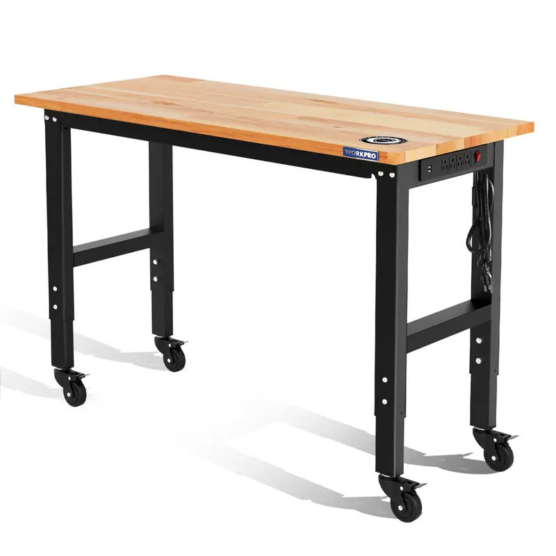 Workpro 48" × 22" Heavy-Duty Rubber-Wood Workbench With Casters & Power Outlets – 1000 Lbs Stationary Load Rating 1