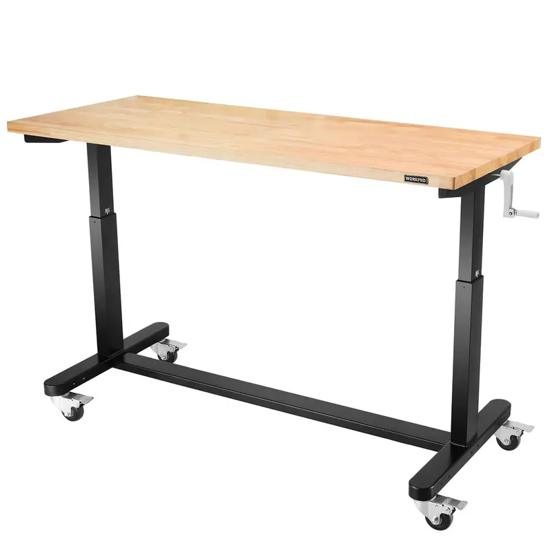 Workpro 60-Inch Height-Adjustable Work Table – Crank-Operated Lift, Casters & Leveling Feet (500-Lb Load) 1