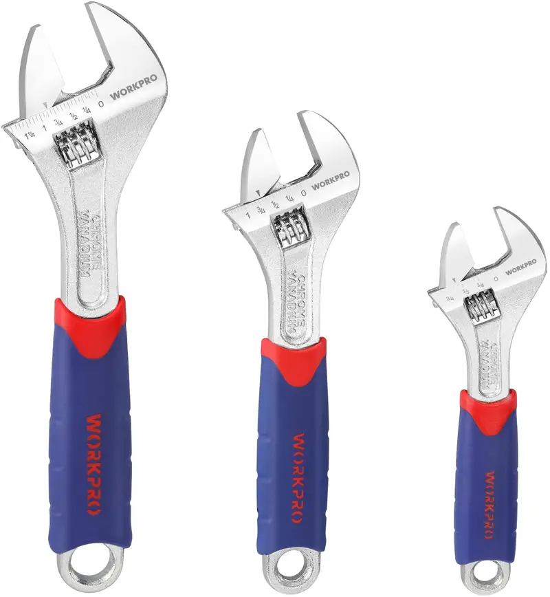 Workpro Adjustable Wrench Set – 3-Piece Durable Chrome-Plated Wrench Kit 1