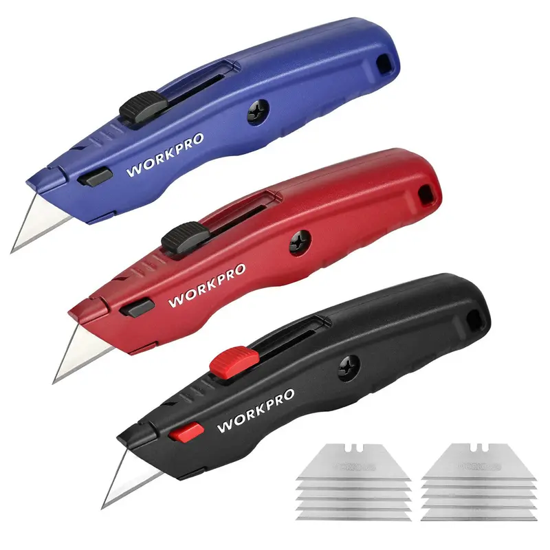 Workpro All-Metal Retractable Utility Knife – Heavy-Duty Box Cutter With 10 Replacement Blades 4