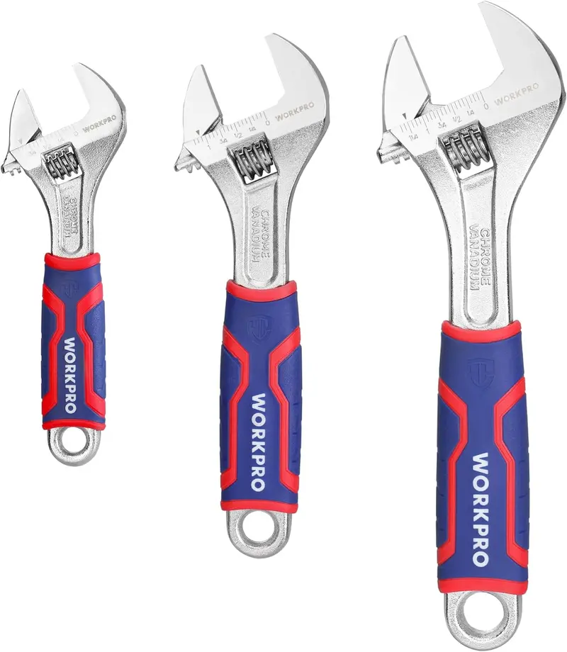 Workpro Heavy-Duty Adjustable Wrench Set: 6", 8", And 10" Chrome-Vanadium Wrenches With Dual-Scale Markings & Ergonomic Grip 1