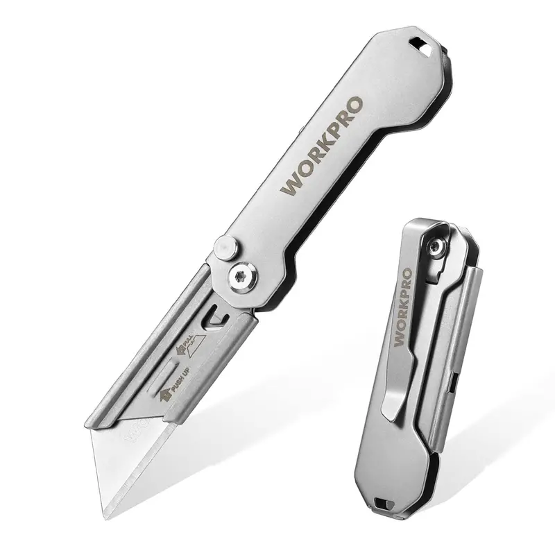 Workpro Mini Stainless Steel Folding Utility Knife – Belt-Clip Pocket Cutter With Rapid Blade Swap 1