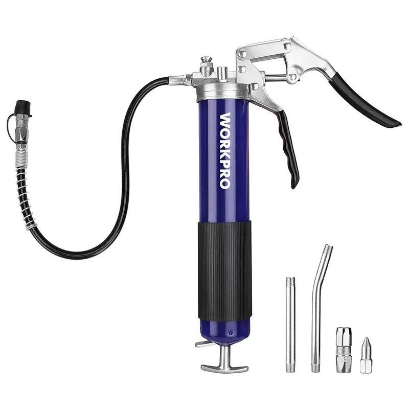 Workpro Pistol-Grip Grease Gun Kit – 18" Flexible Hose, 14 Oz Capacity, 4000 Psi With Nozzles & Tubes 1