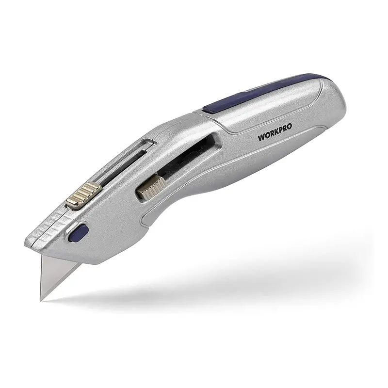 Workpro Self-Retracting Utility Knife With Safety Storage Box – Includes 2 Replacement Blades 1
