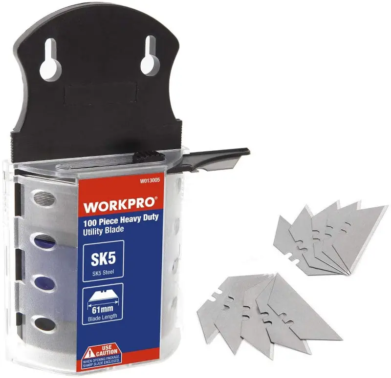 Workpro Sk5 Steel Utility Knife Blades – 100-Pack Replacement Blades With Convenient Dispenser 1