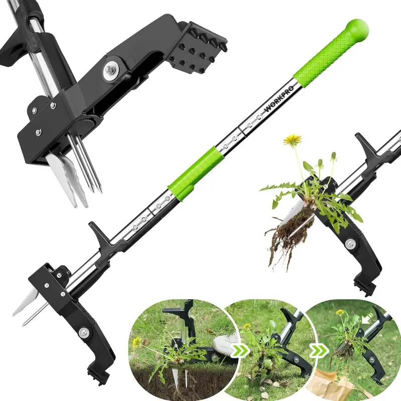 Workpro Stand-Up Root Remover Tool: 39" Ergonomic Handle, 4-Claw Steel Head & Foldable Foot Pedal 1