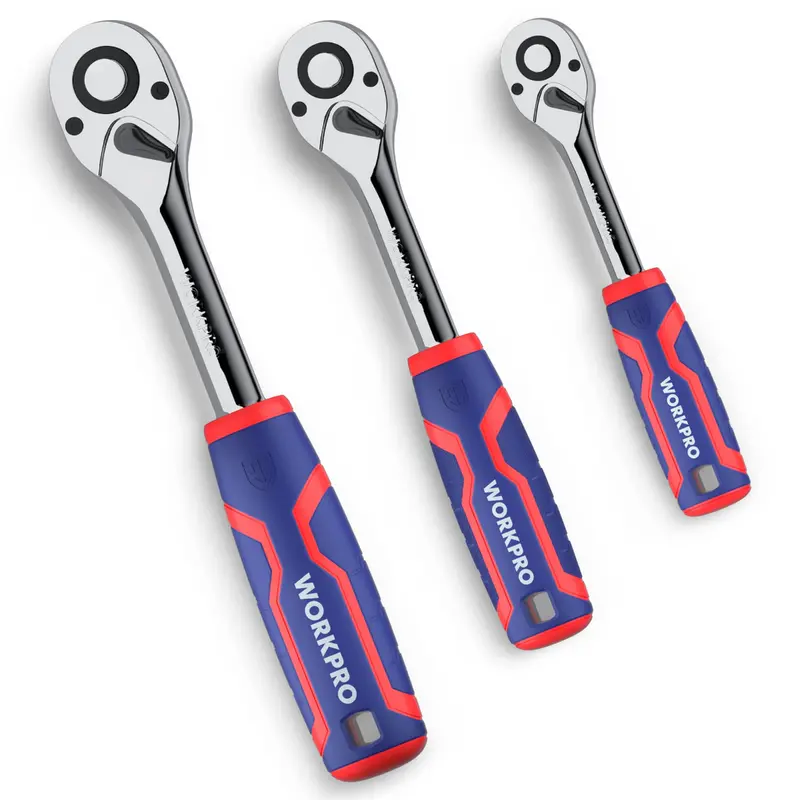 Workpro Triple-Drive Ratchet Set – 1/4", 3/8", And 1/2" Quick-Release 72-Tooth Wrenches 1